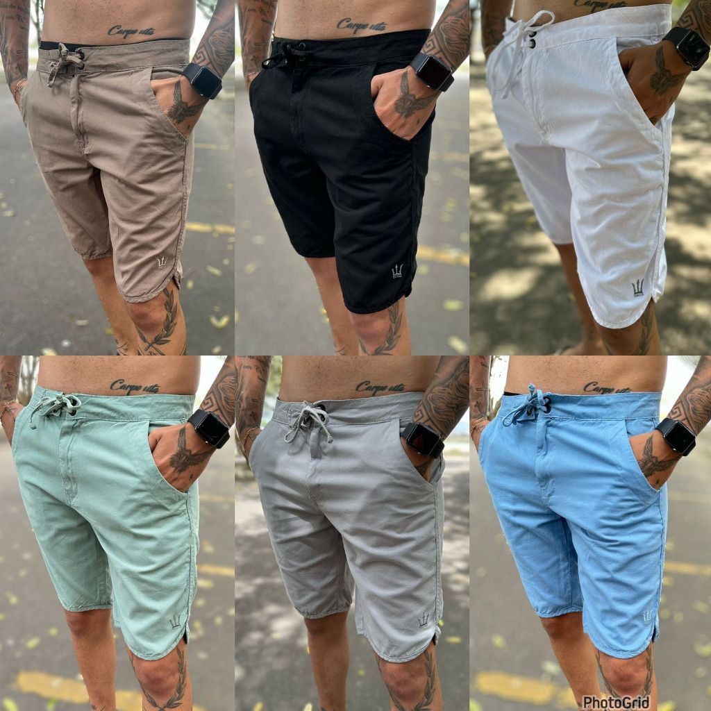 Bermuda Masculina Casual Sarja Cadarço Básicas Diversas Cores (ENVIO IMEDIATO) em Oferta na Shopee