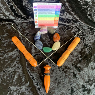 KIT DUAL ROD, PENDULO DE MADEIRA COM CHUMBO E CRISTAIS 7CHAKRAS em Oferta na Shopee