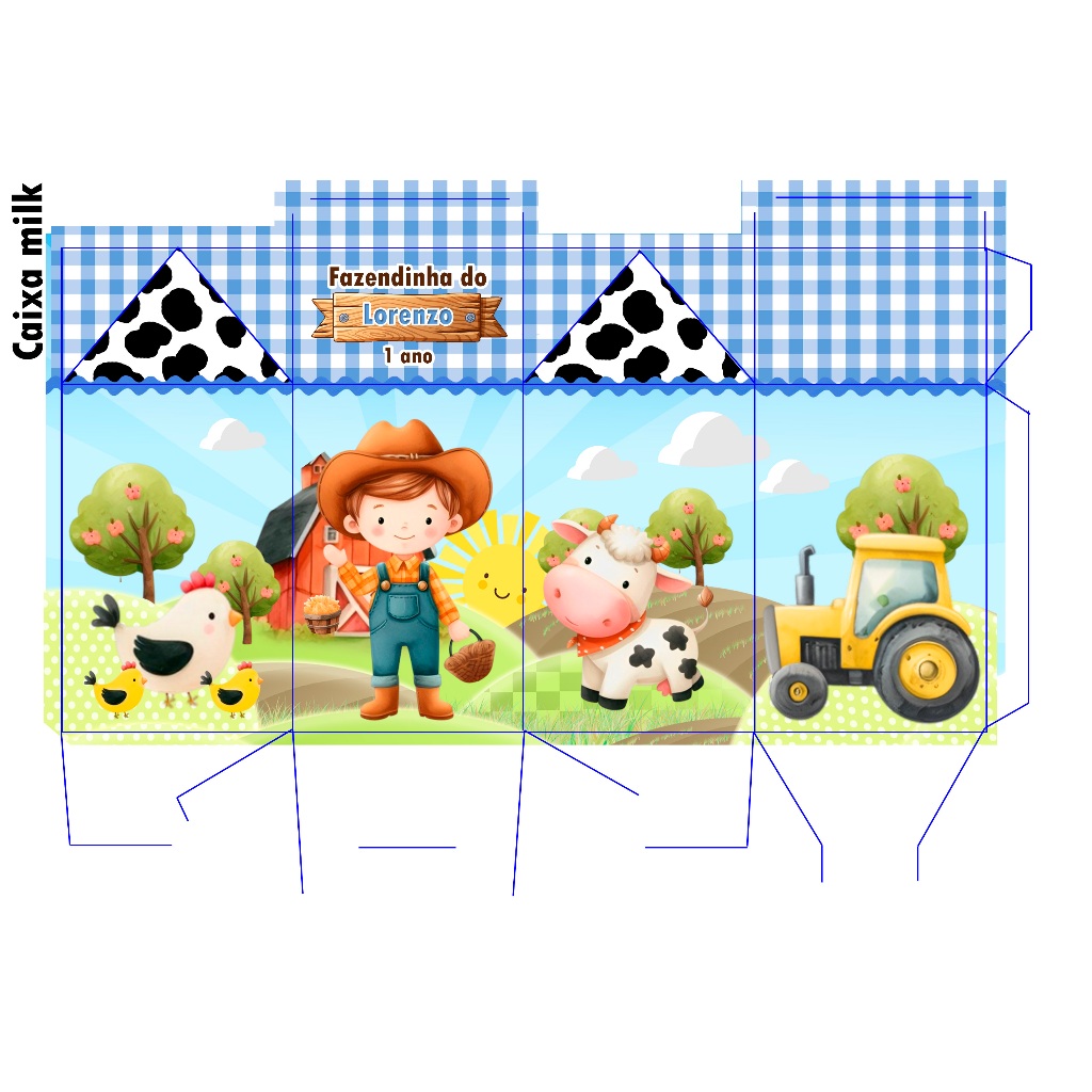 Kit Pegue Monte Personalizados Fazendinha Azul Menino 20 a 60 Caixinhas Lembrancinhas de Aniversário