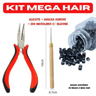 Kit Mega Hair Alicate + Agulha Gancho +200 Microlinks C/ Silicone em Oferta na Shopee