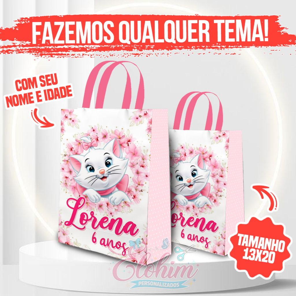 Sacolinha personalizada de papel para festa PEGUE E MONTE (TODOS OS TEMAS) -  Gata Marie