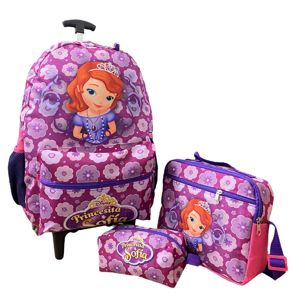Kit Mochila Escolar Princesa Sofia Com Rodinhas+ Toalhinha