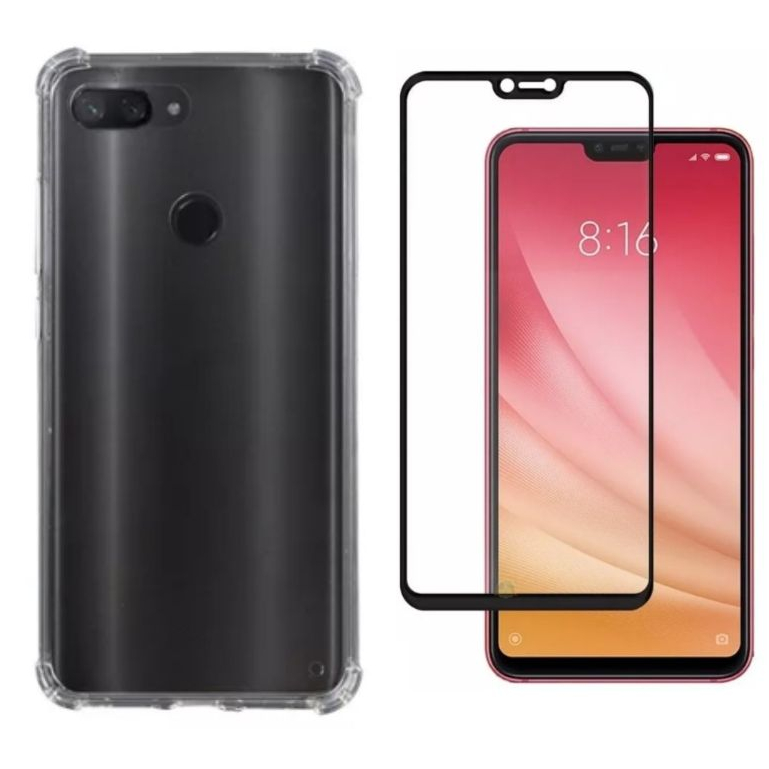 KIt Pelicula Vidro 3D Xiaomi Mi 8 Lite + Capa Anti Shock Capinha