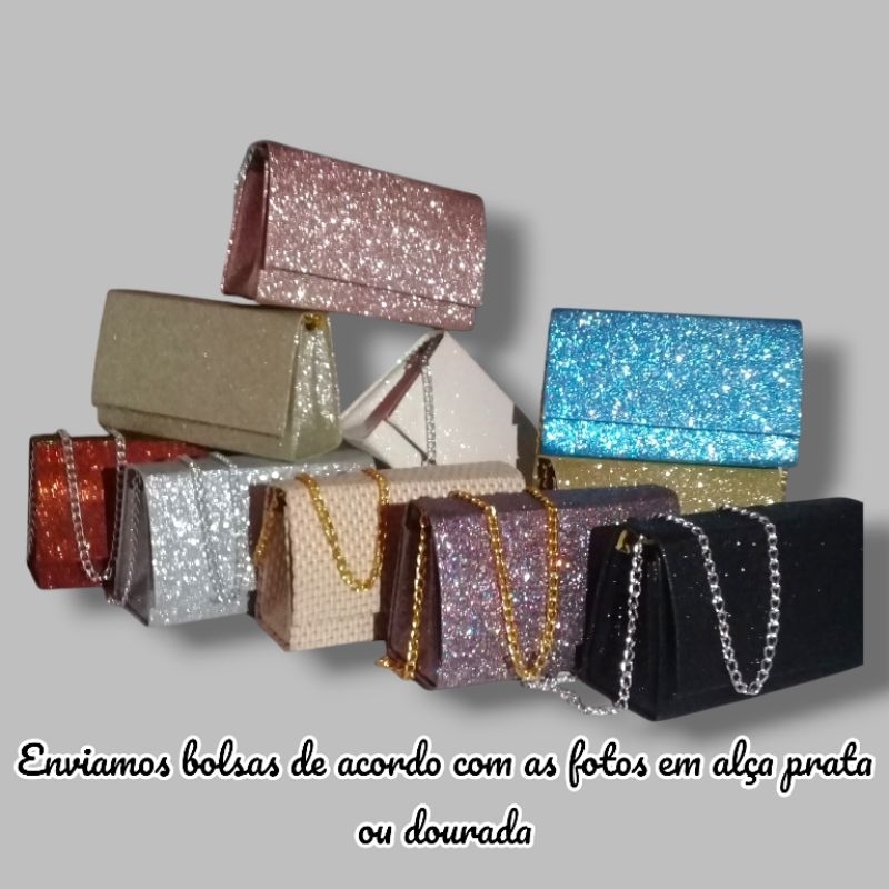 KIT 10 BOLSA ATACADO REVENDA FESTA CASAMENTO DEPULTANTE ALÇA FEMININA GLITTER em Oferta na Shopee