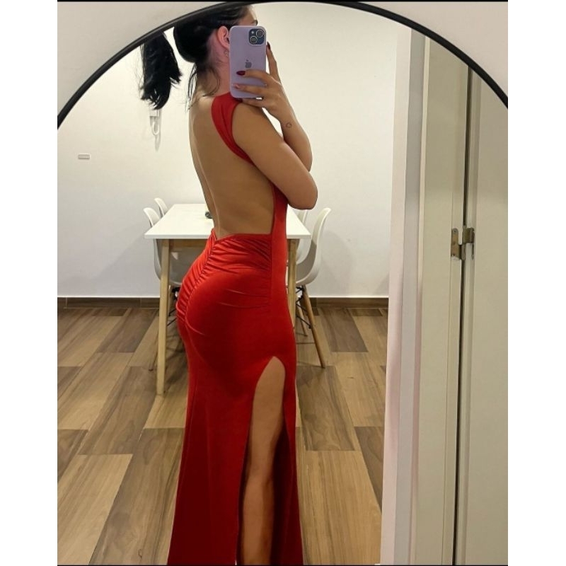 Vestido paola festa longo com fenda lateral e costas nuas formatura — imagem 2 de 2