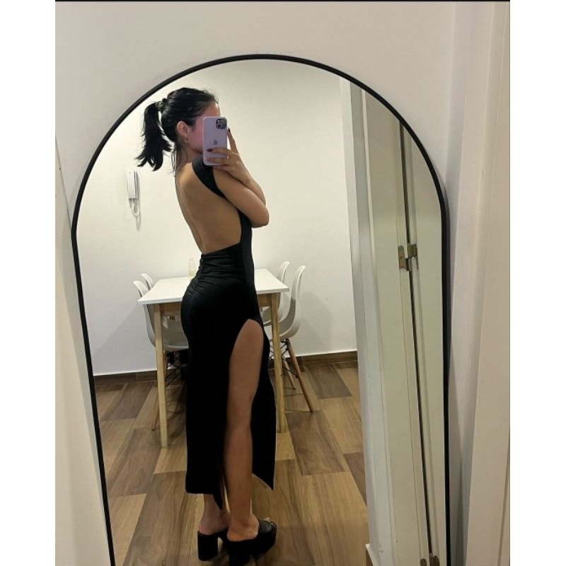 Vestido paola festa longo com fenda lateral e costas nuas formatura