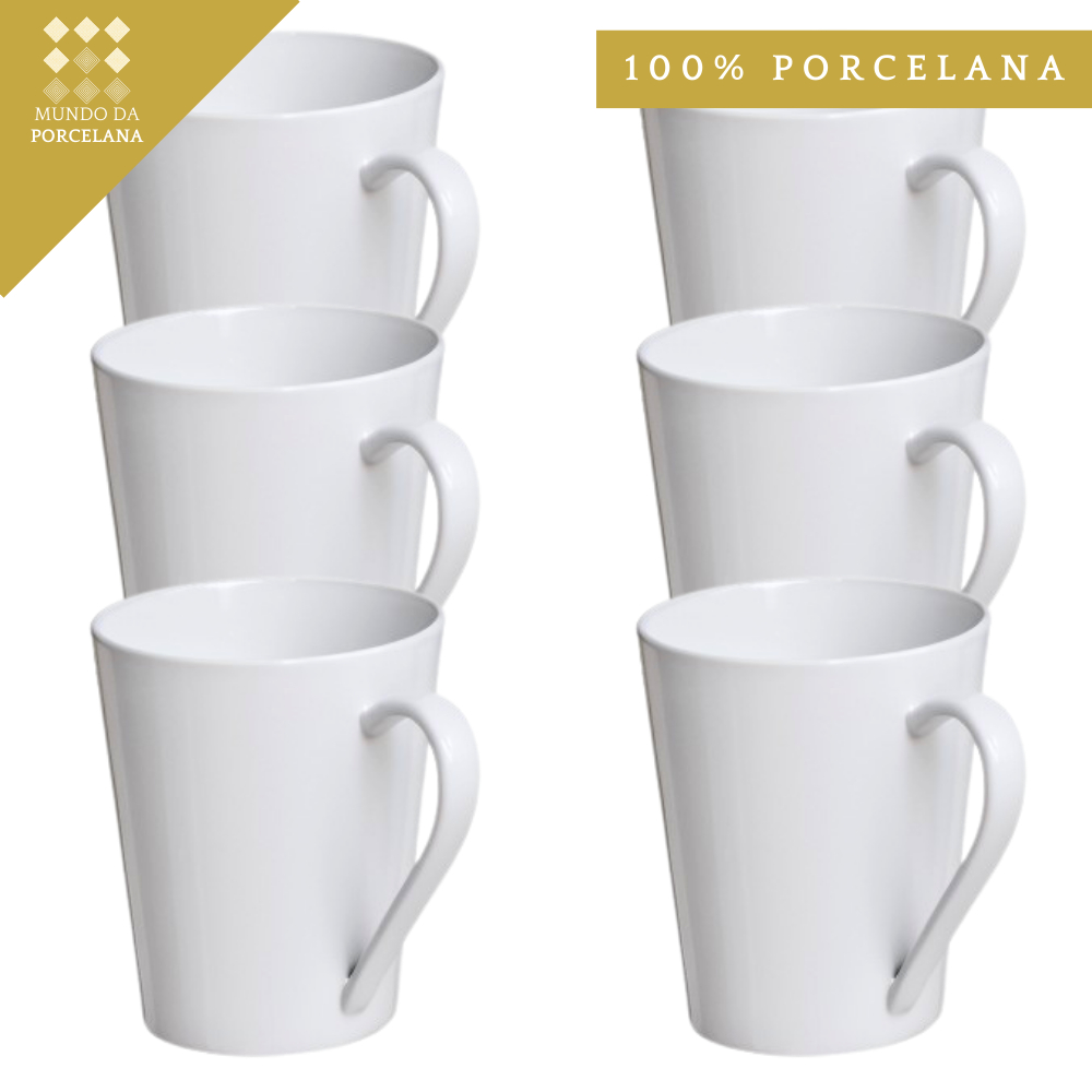 Jogo 6 Caneca Tulipa Lisa Café Chá Porcelana 250ml Branca - Mundo da Porcelana
