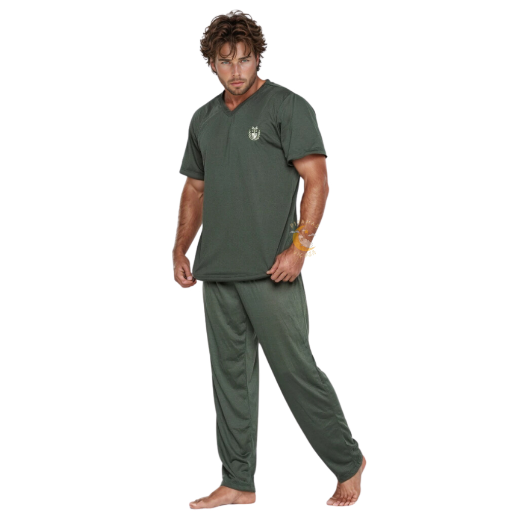 Pijama Masculino Meia Estação Roupa masculina de dormir de Inverno Manga Curta e Calça