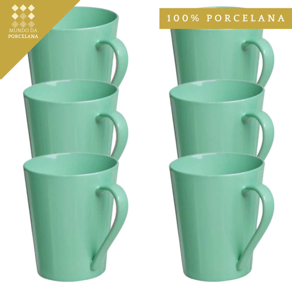 Jogo 6 Canecas Tulipa Lisa Verde 250ml Porcelana Casa Decoracao Cha Cafe Mesa