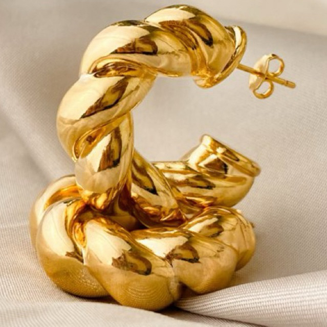 Argola Torcida Trançada Croissant Dourado ou Prata