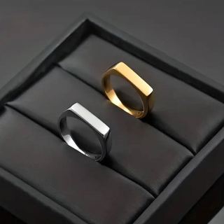 1 par de Anel Unissex Simples Geométrico de Aço Inoxidável – Banhado a Prata e Dourado