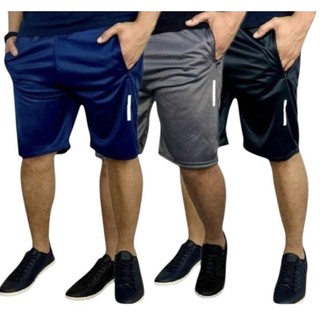 Kit 3 bermudas adulto ziper refletivas esporte DRYFIT casual