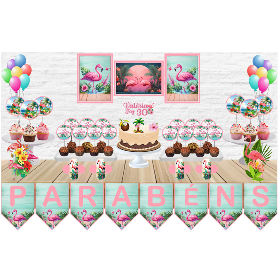 KIT FESTA SÓ UM BOLINHO FLAMINGO - DECORAÇÃO, ENFEITES DE MESA, ENFEITES DE PAREDE, ANIVERSÁRIO, MESVERSÁRIO, FESTA em Oferta na Shopee