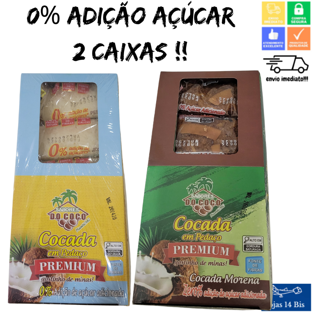 30 Cocada Artesanal Premium Branca - Morena - Maracujá - com Chocolate 0% de Adição de Açúcar 15x40g