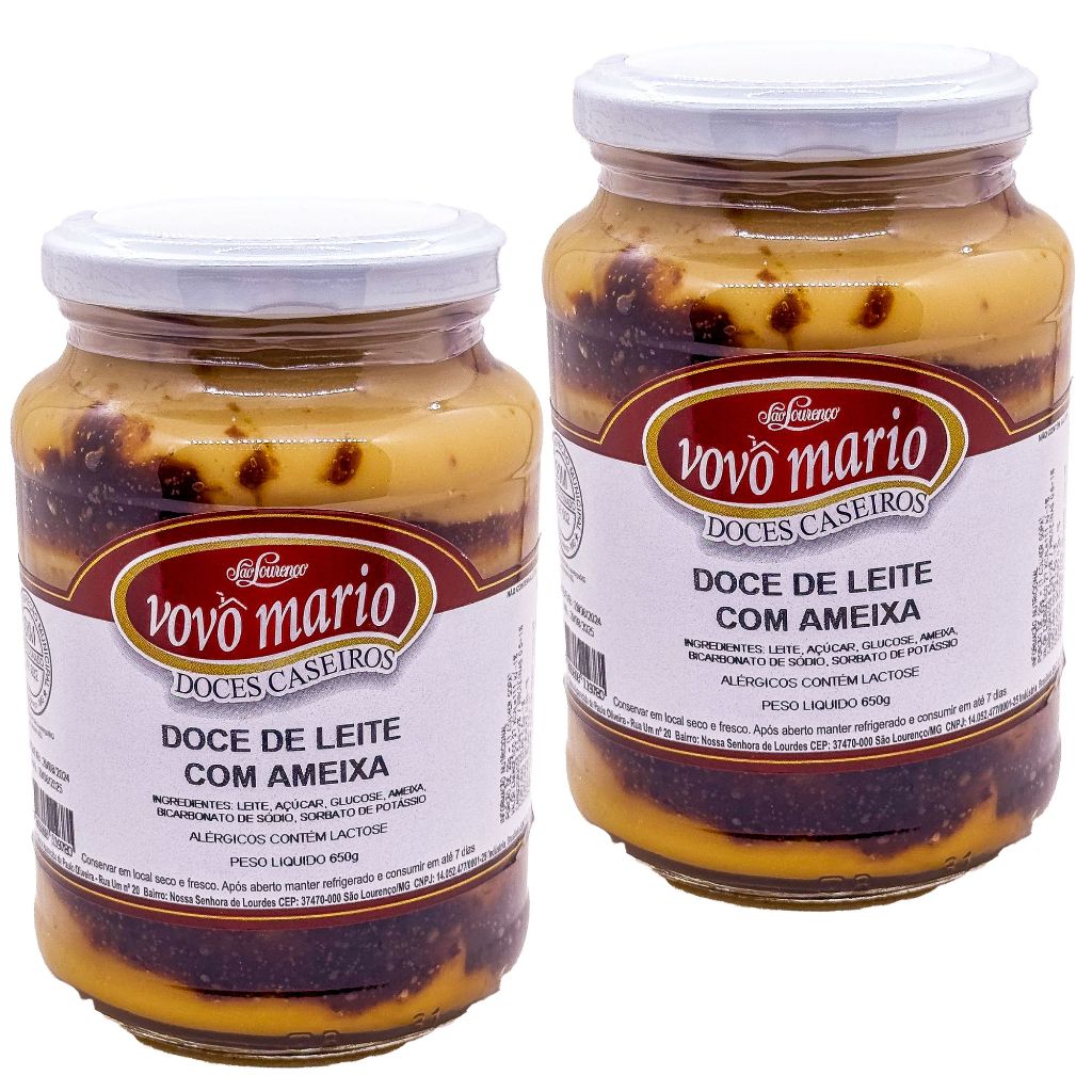 Doce de Leite com Ameixa com Açúcar Sem Glúten Pote 650g​ Doce Vovô Mário Kit 2 unidades