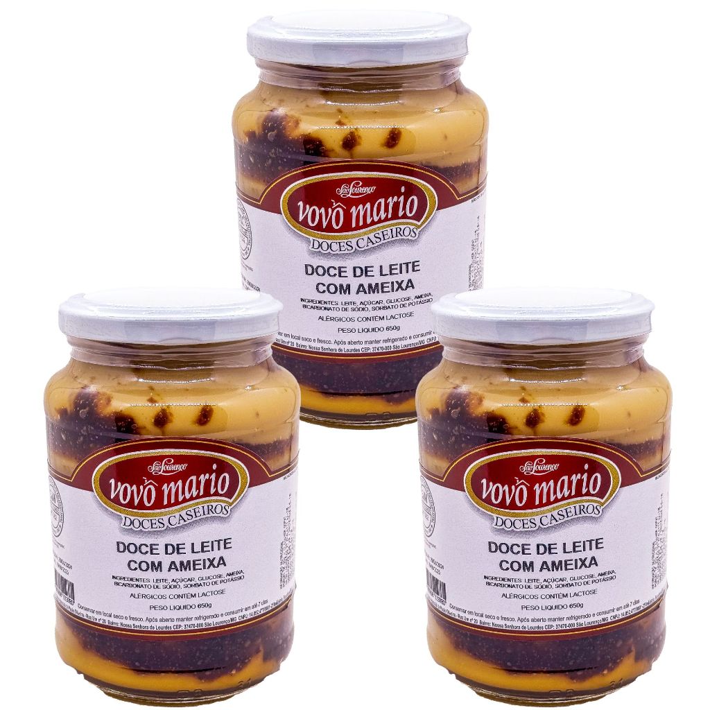 Doce de Leite com Ameixa com Açúcar Sem Glúten Pote 650g​ Doce Vovô Mário Kit com 3 unidades