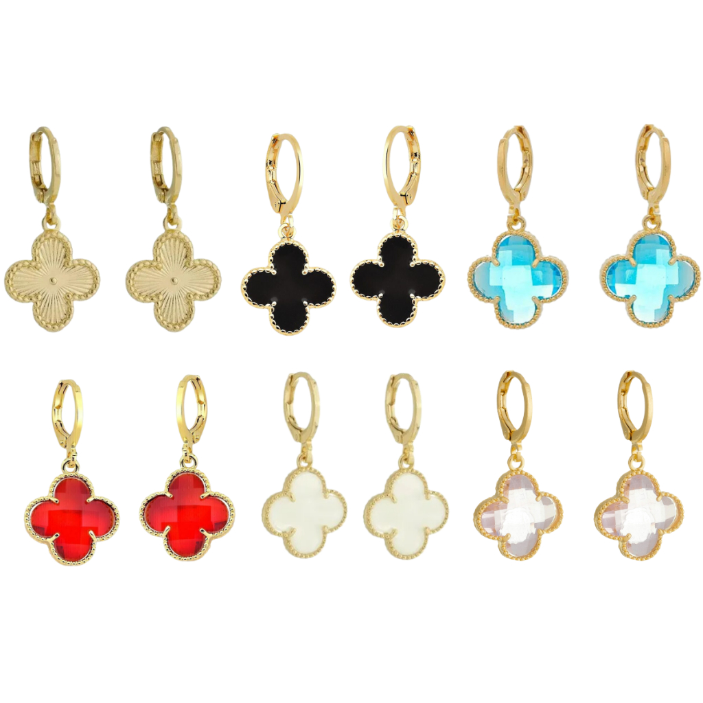 Brinco Trevo Quatro Folhas Folheado a Ouro 18k – Argola da Sorte Feminina, Presente Delicado