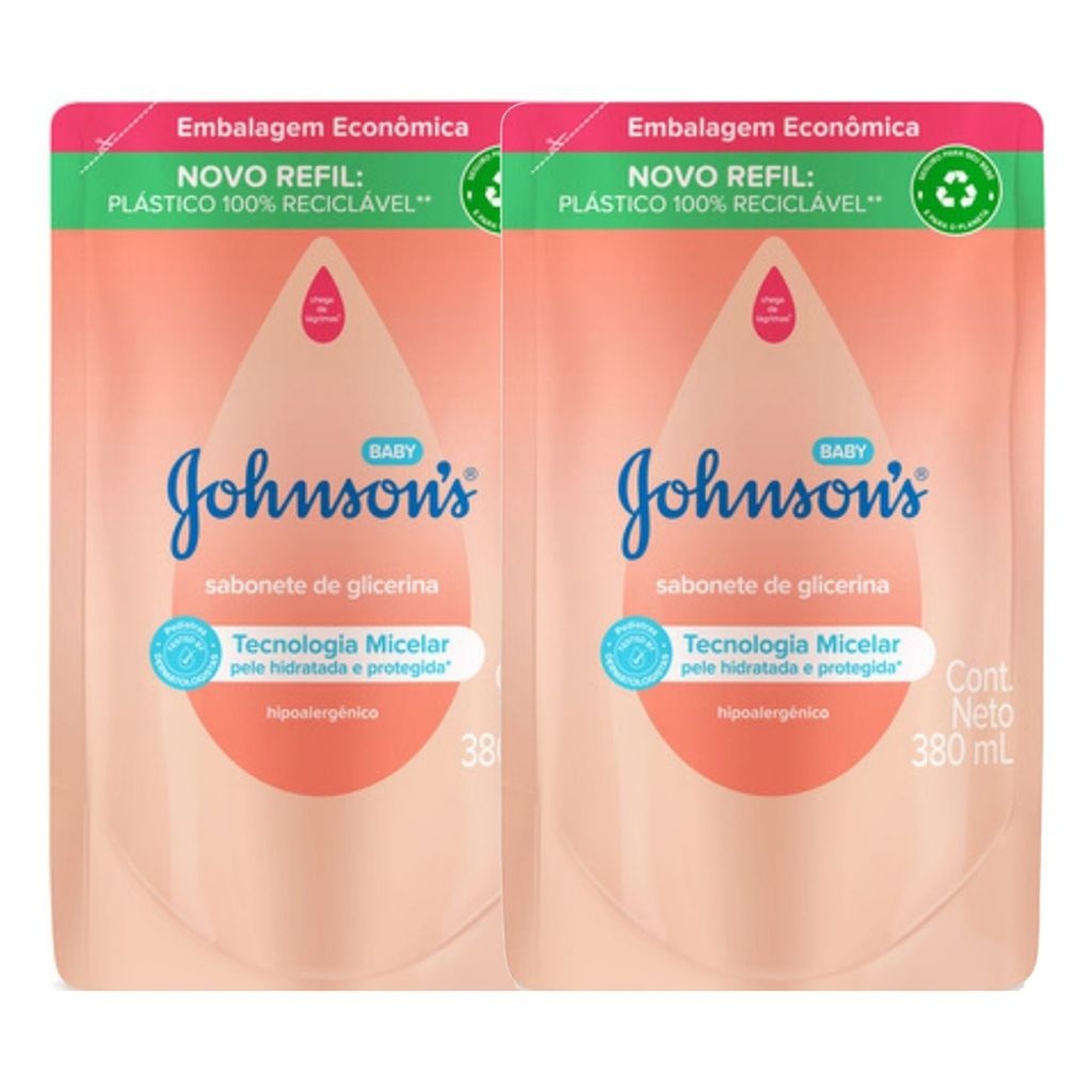Sabonete Líquido de Glicerina Johnson's Baby Refil 380ml | Kit com duas unidades
