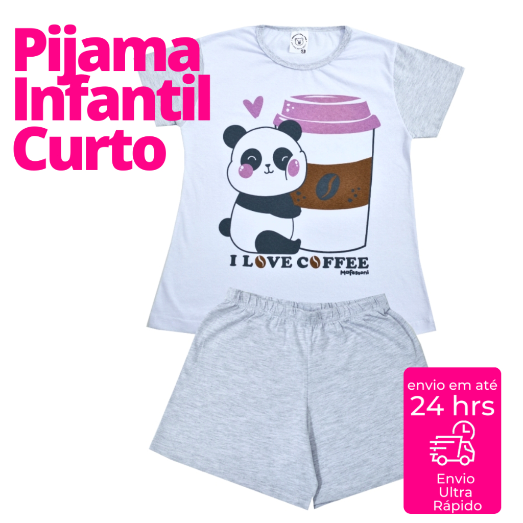 Pijama Infantil 100% Algodão Conjunto Camiseta Manga Curta Estampada Short Liso Infantil Verão