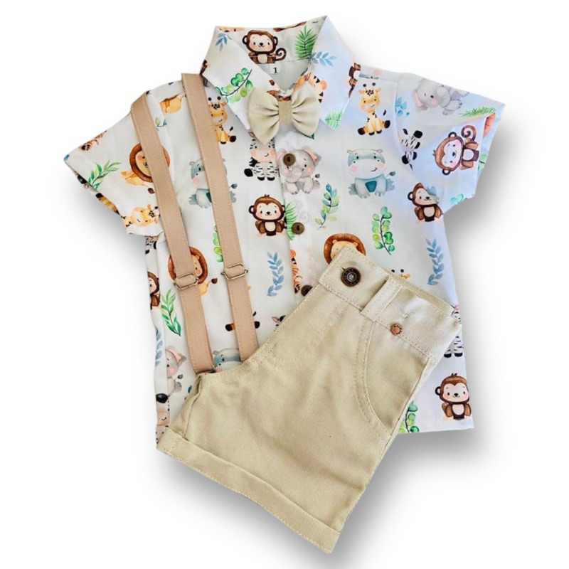 Conjunto Temático SAFARI BABY OU CAMISA Roupa Social Infantil Menino Calça Inverno Suspensório