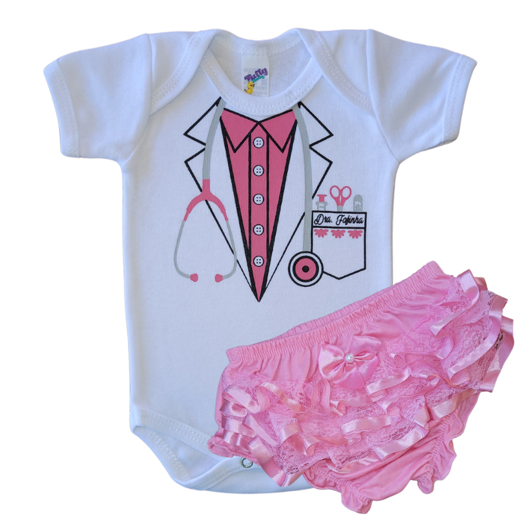Conjunto Body Bebê Médica Doutora Calcinha Bunda Rica Profissão Mesvesário Fantasia Personagem Baby