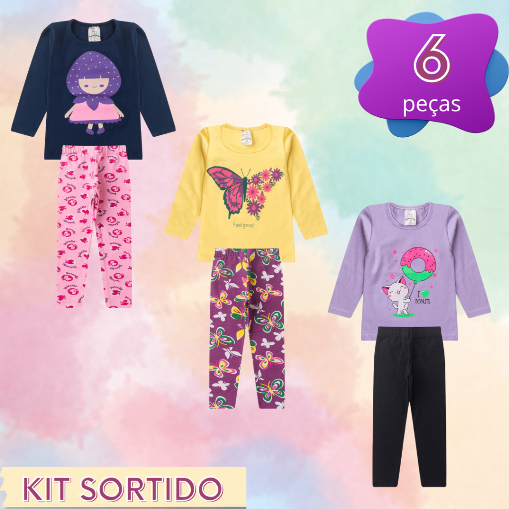 Kit 6 peças de inverno meia estação para Meninas  Kit 3 conjuntos roupa infantil feminino tamanho 1 ao 14 Pronta Entrega