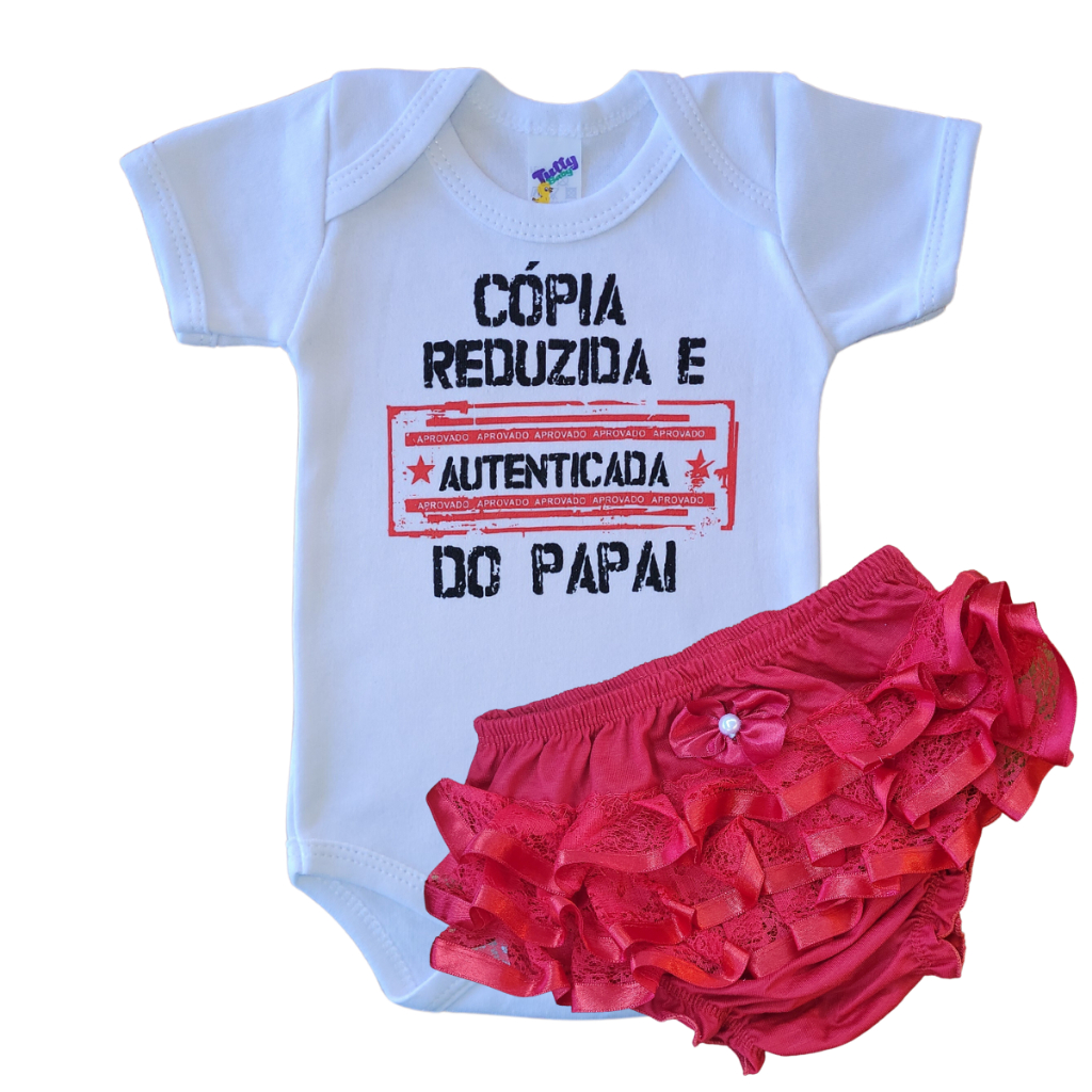 Conjunto Body Bebê Cópia do Papai Calcinha Bunda Rica Personagem Mesverário Fantasia Roupa Infantil