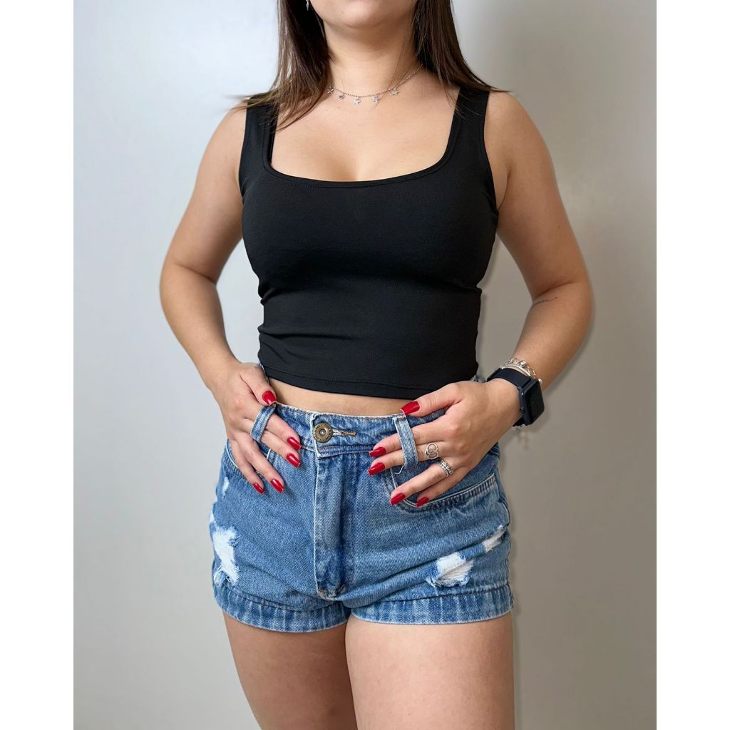 Cropped Regata Decote Suplex Premium Diversas Cores em Oferta na Shopee