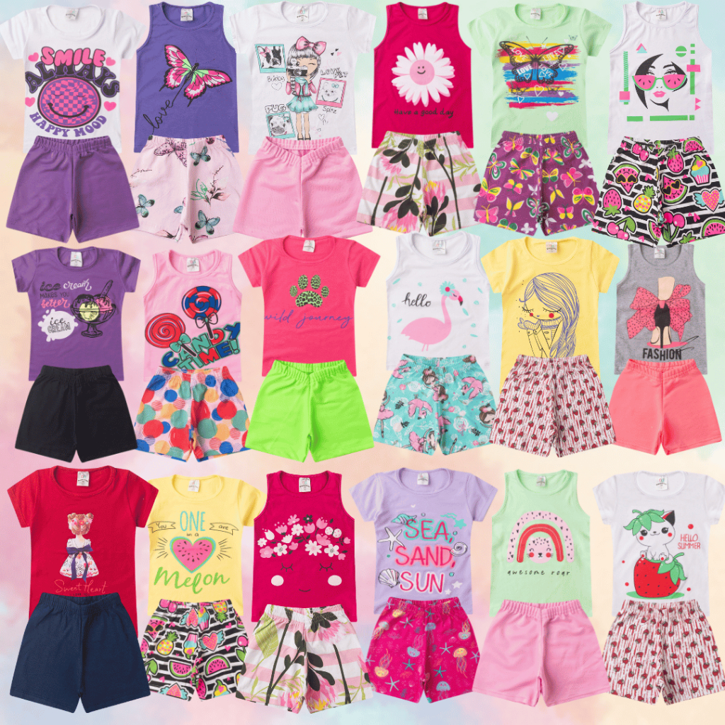 Roupa Infantil Menina 10 peças Kit Sortido Roupa Infantil menina bebê verão feminino tamanho 1 ao 14 Pronta Entrega
