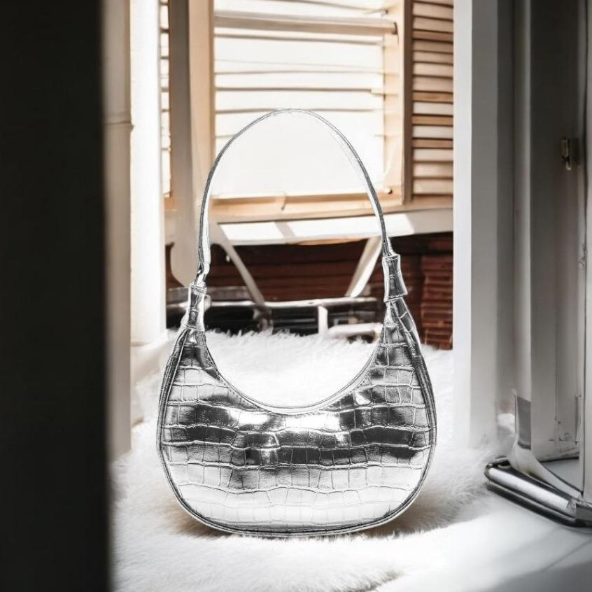 Linda Bolsa Croco Verniz Meia Lua Forrada De Ombro em Oferta na Shopee