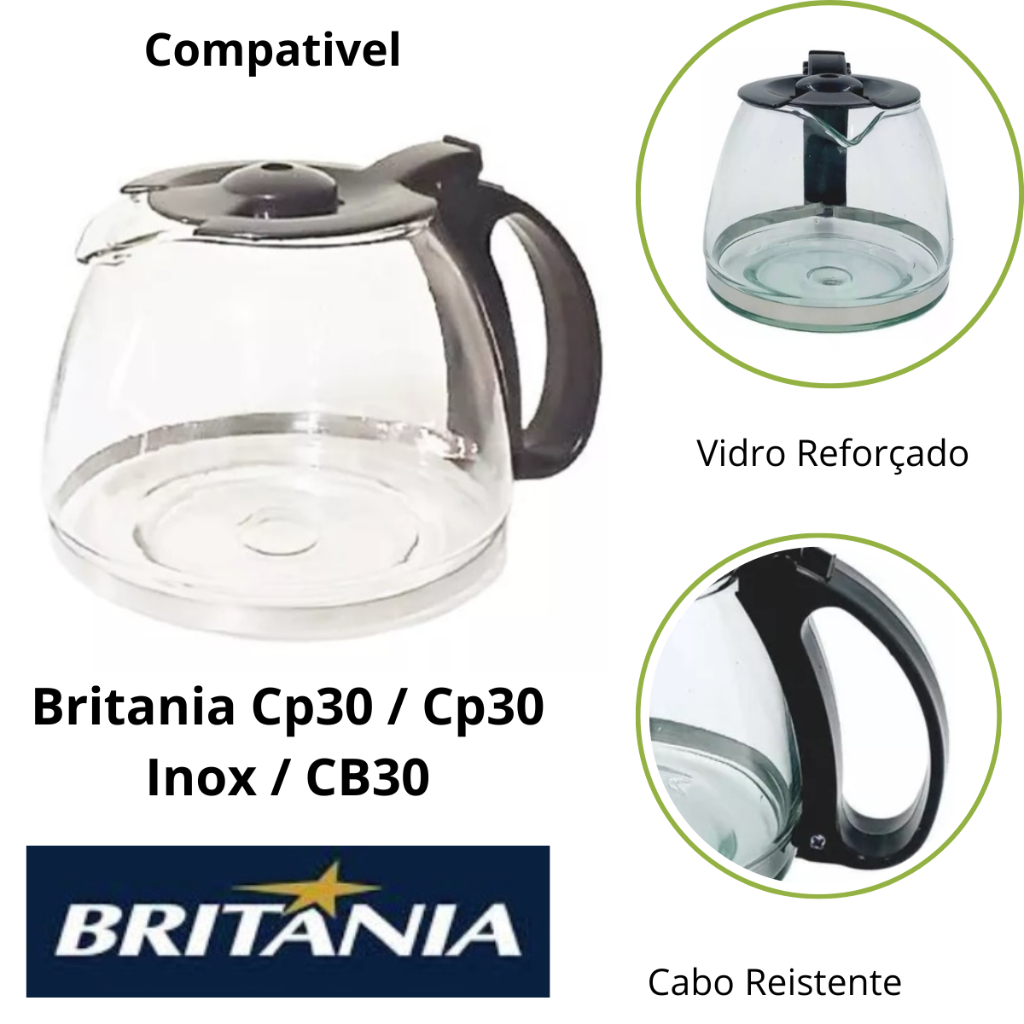 Jarra Cafeteira Britânia CP30 / CP30 Inox / CB30 Compatível | Vidro Resistente e Durável