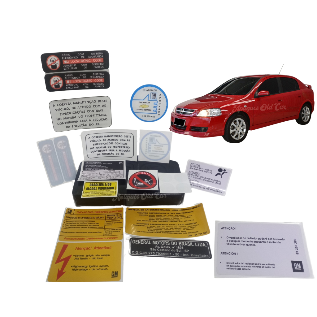 KIT ADESIVOS ASTRA 2004 A 2011 / HATCH E SEDAN / SELOS E ETIQUETAS MOTOR, COFRE, VIDROS E LATARIA