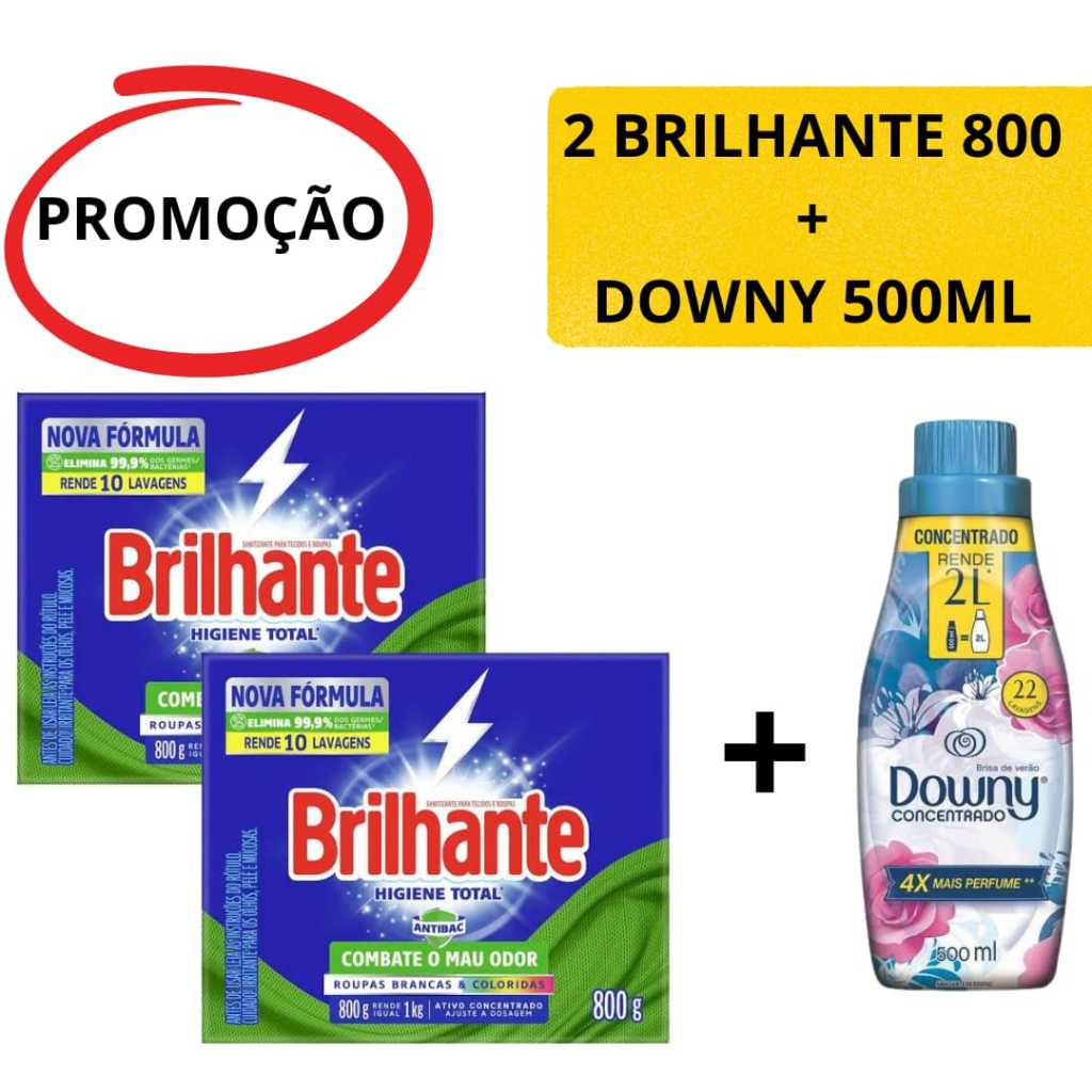 2 Sabão em Pó Brilhante 800g + 1 Amaciante concentrado downy 500ml em Oferta na Shopee