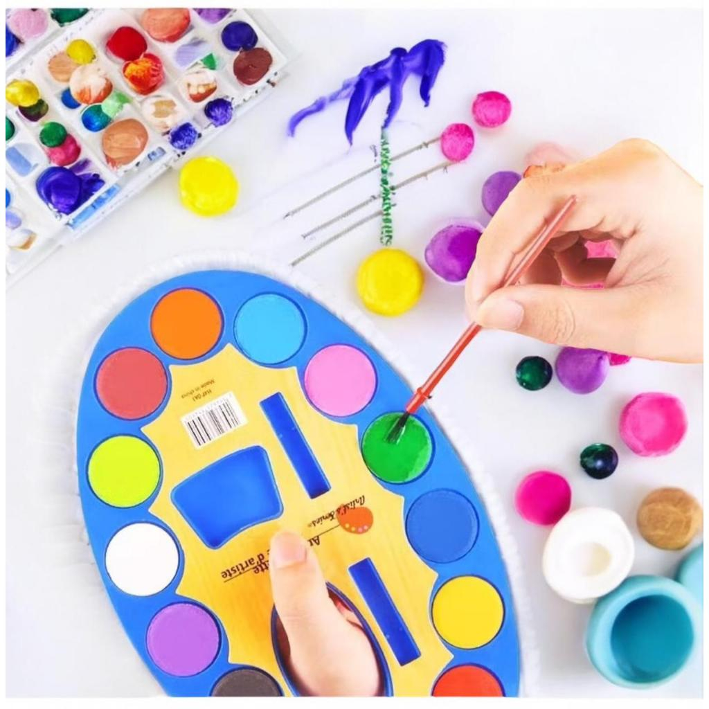 Kit Pintura Tinta Aquarela Estojo 12 Cores e Pincel Criança Diversão Papelaria Fofa Escola