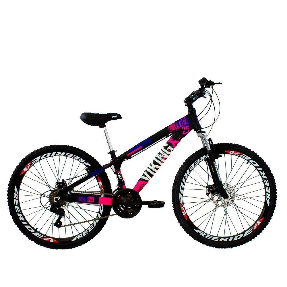 Bicicleta Viking X Tuff25/30 Freeride Aro 26 Freio a Disco 21 Velocidades Preto Rosa