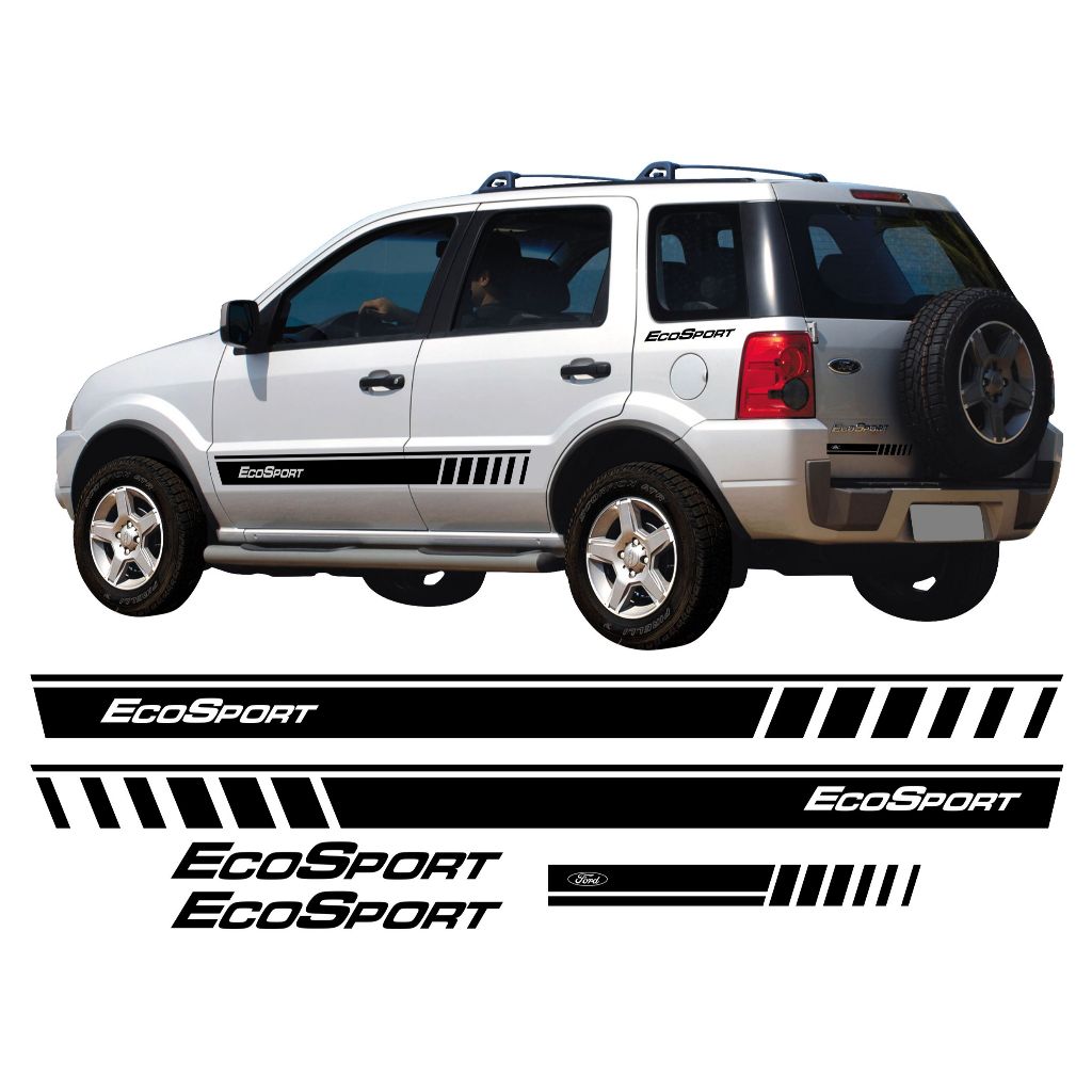 Kit 5 Adesivos Lateral e Traseira Ford Ecosport Freestyle Tuning Sport Carro Personalizado Preto Brilho