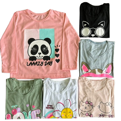 Kit sortido 5 Camiseta Blusa Infantil Menina Manga Longa 1 ao 14