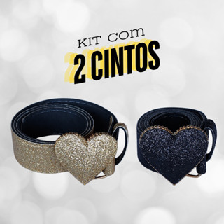 Kit Com 2 Cintos infantil Preto e Dourado Com Glitter Fivela de Coração em Couro Sintético em Oferta na Shopee
