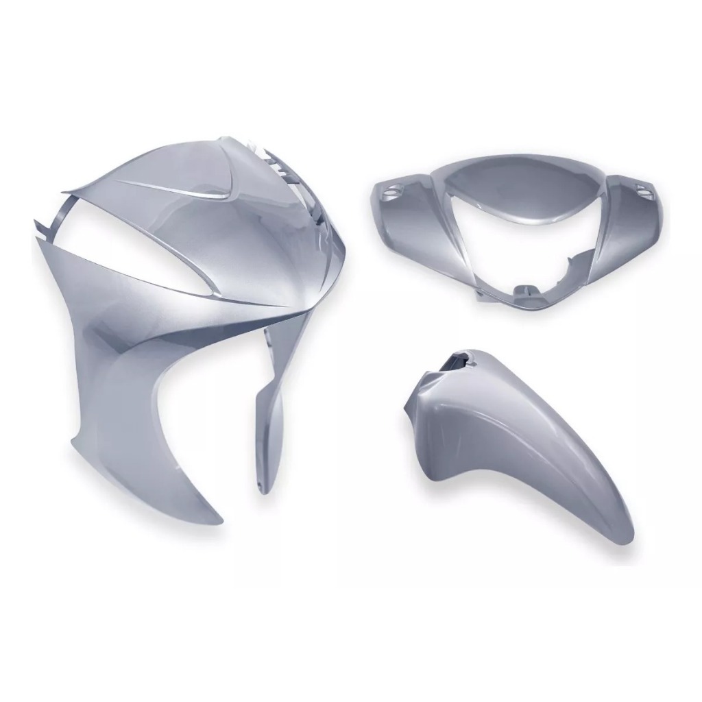 Kit Carenagem 3 Peças Biz 125 ES 2015 Frontal+Carenagem do Farol+Paralama Dianteiro Prata Japy