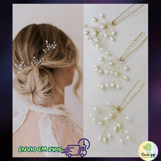 Grampo Arranjo Enfeite de Cabelo Noiva, Debutante, Madrinha, noivinha, pérolas em grãos em Oferta na Shopee