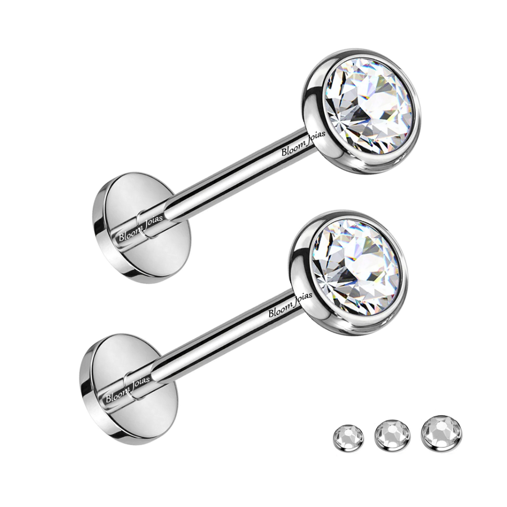 Brincos 100% Titânio com cristal Hipoalergênico Fecho Push Pin - 2 unidades (Par) em Oferta na Shopee