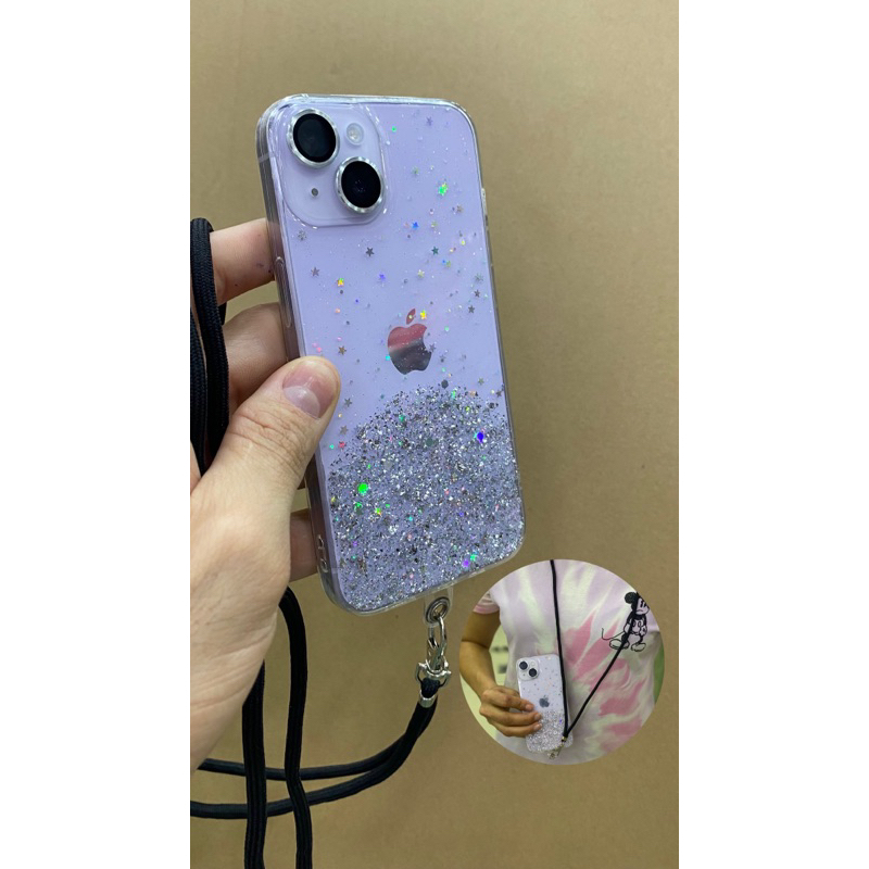 Capa Capinha Case De Luxo Com Cordão e Brilho Gliter Para IPhone 11 12 12PRO MAX 13 13PRO MAX 14 14PRO MAX 15 15PRO MAX