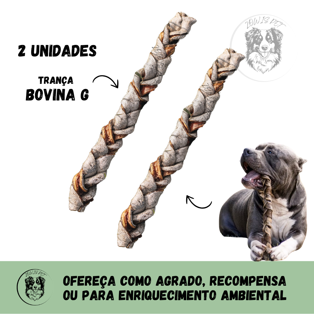 Kit 2 Trança de Couro Bovino para Cachorro Natuka - Mordedor Natural Pet P M G