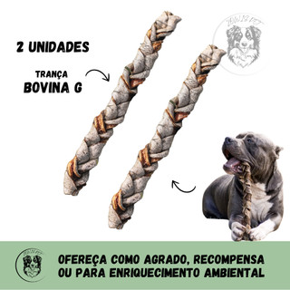 Kit 2 Trança de Couro Bovino para Cachorro Natuka - Mordedor Natural Pet P M G