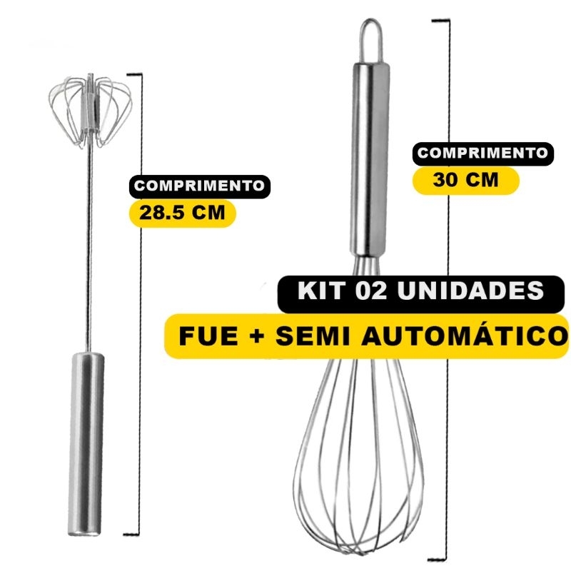 Kit 2 Batedor INOX Fue + Mixer Semi Automático Para Confeitaria Padaria Batedor De Clara Em Neve