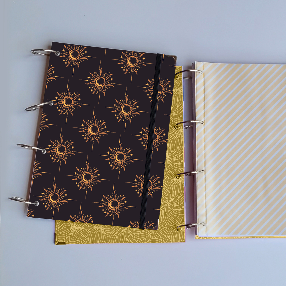 Caderno Argolado Sol Dark (Capa e Argolas Articuladas) Universitário Colegial A5 Fichário
