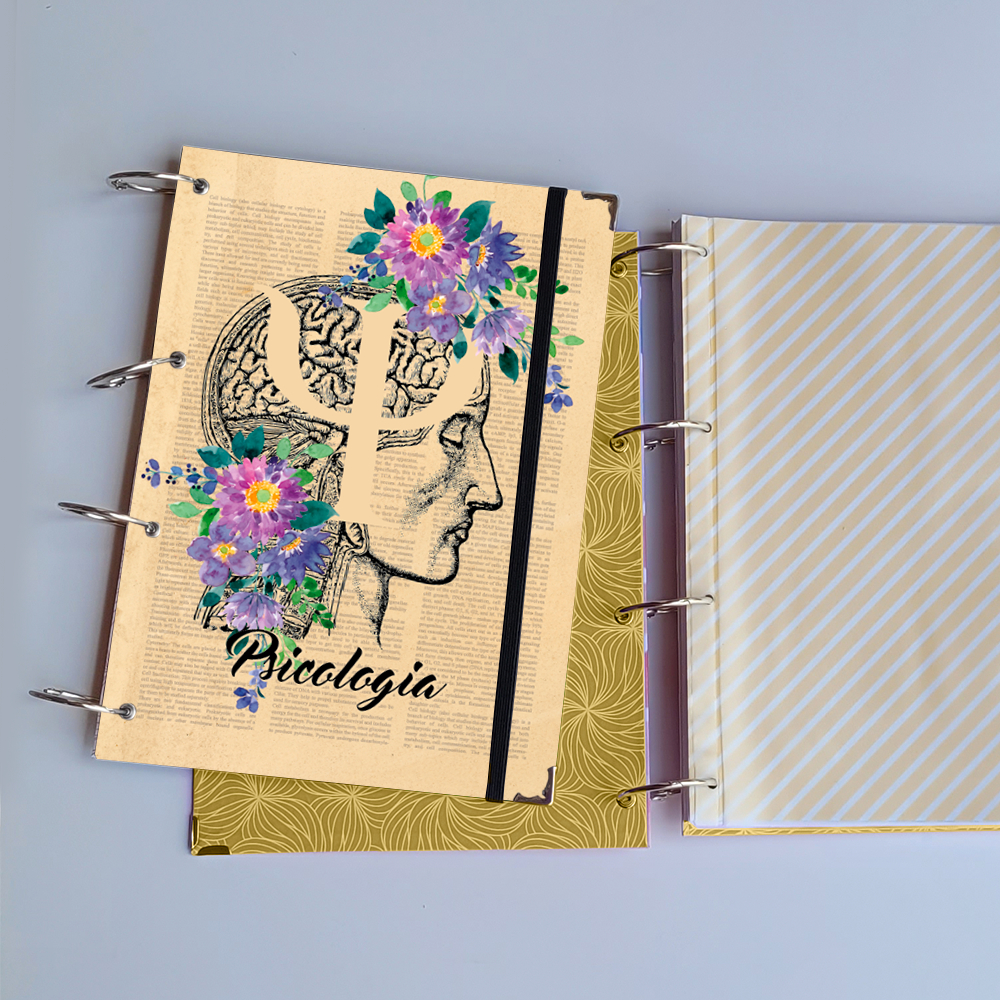 Caderno Argolado Psicologia (Capa e Argolas Articuladas) Universitário Colegial A5 Fichário