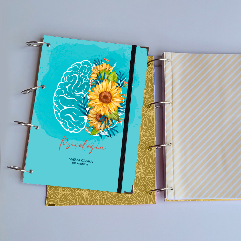 Caderno Argolado Psicologia Girassol (Capa e Argolas Articuladas) Universitário Colegial A5 Fichário