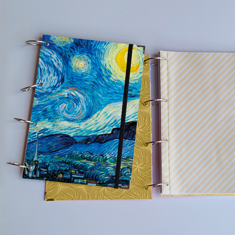 Caderno Argolado Van Gogh Noite Estrelada (Capa e Argolas) Universitário Colegial A5 Fichário