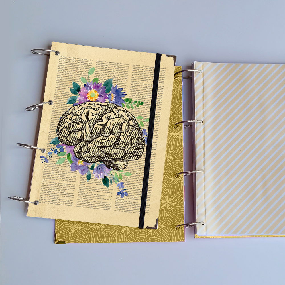 Caderno Argolado Cérebro Retrô (Capa e Argolas Articuladas) Universitário Colegial A5 Fichário
